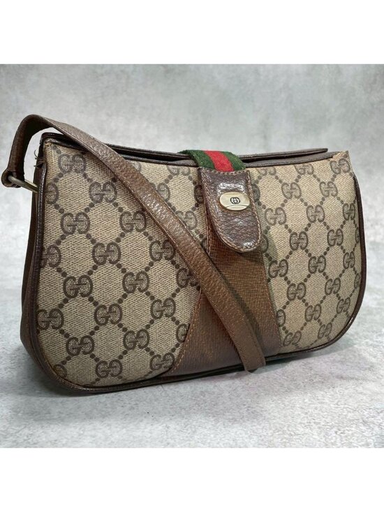 Gucci Handbags - Gucci GG Sherry Line Shoulder Bag Brown Logo